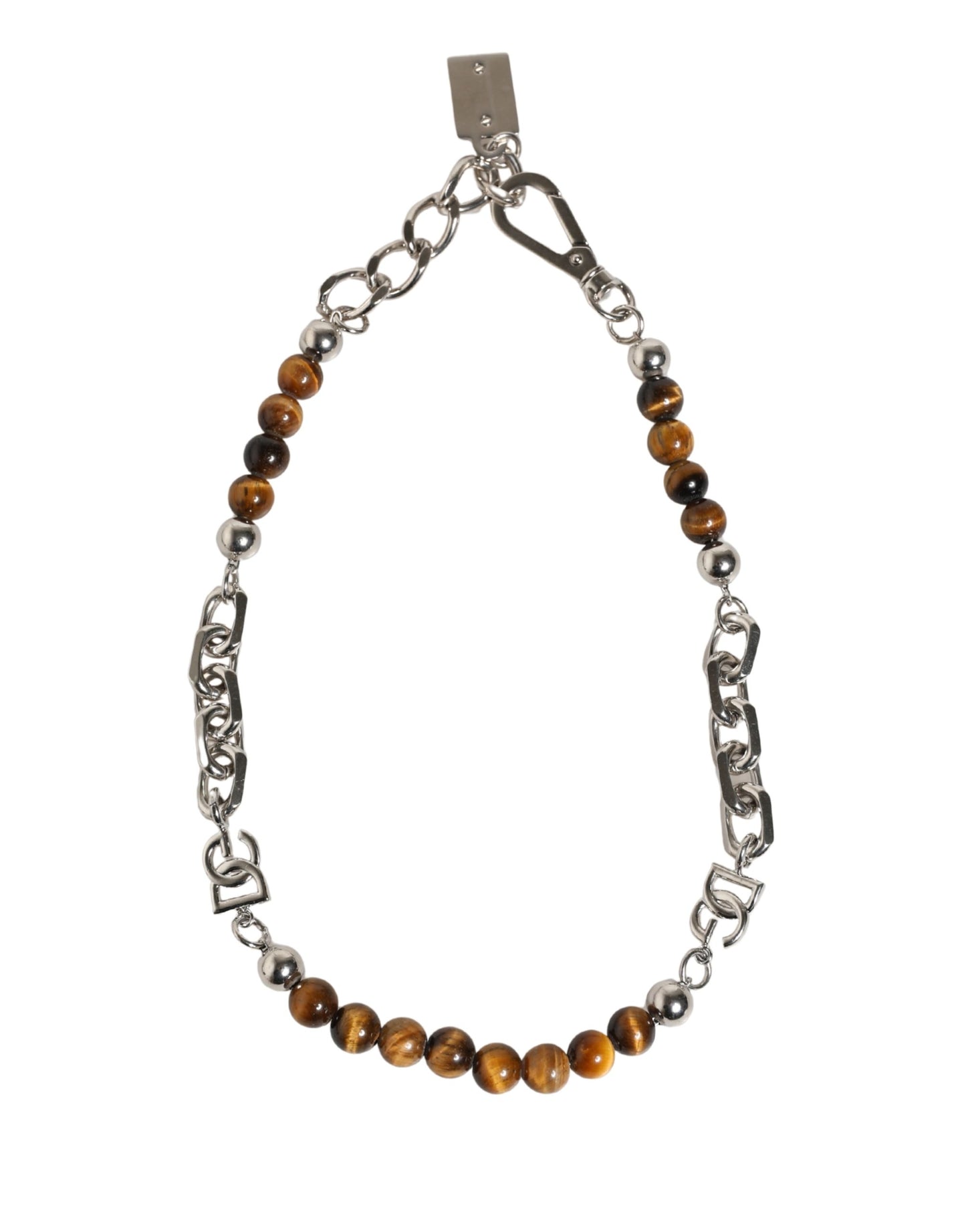 Dolce & Gabbana Silver Tone Brass Chain Beaded Gem DG Logo Bracelet