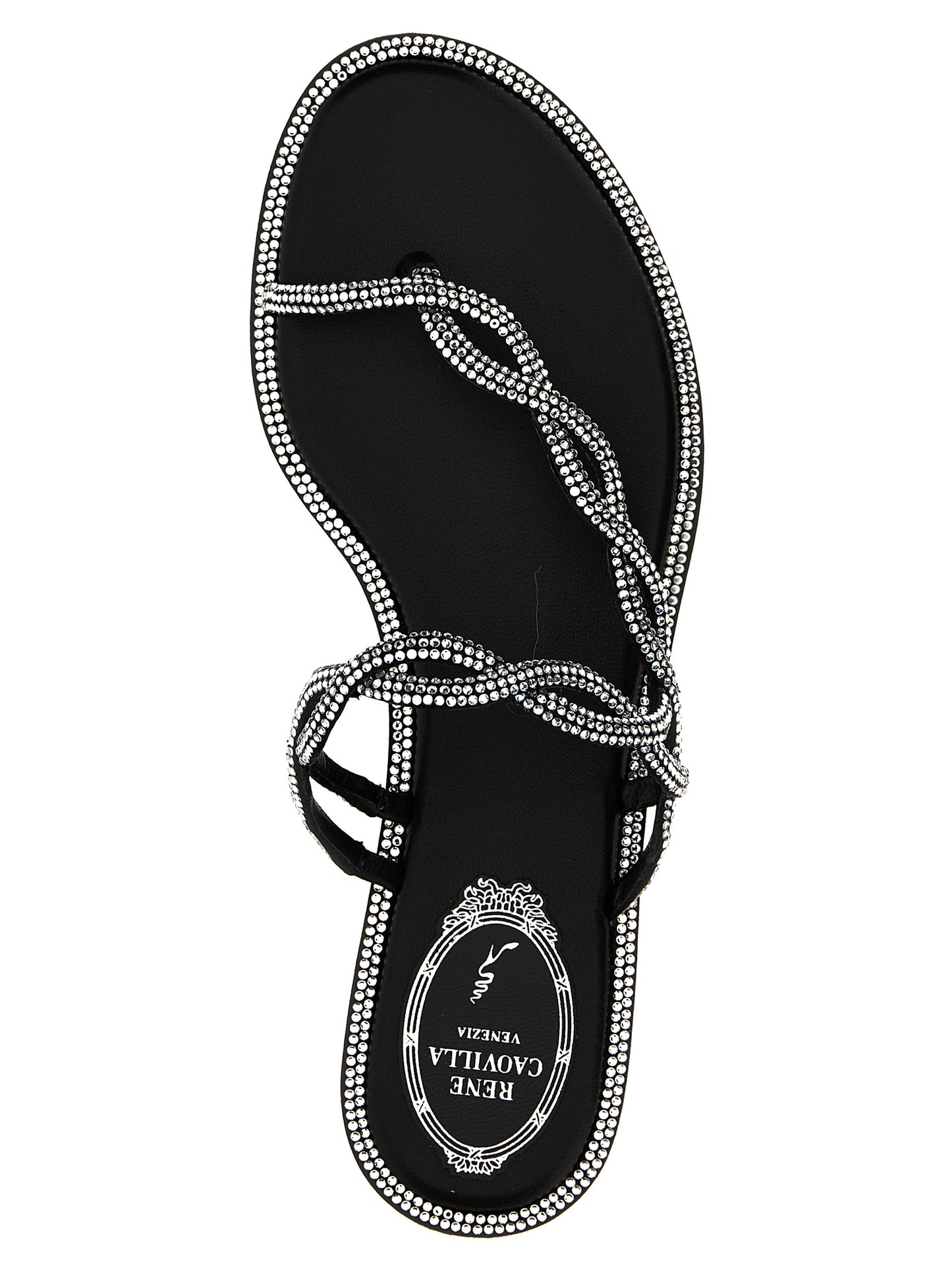 RENE CAOVILLA Black Satin Slides