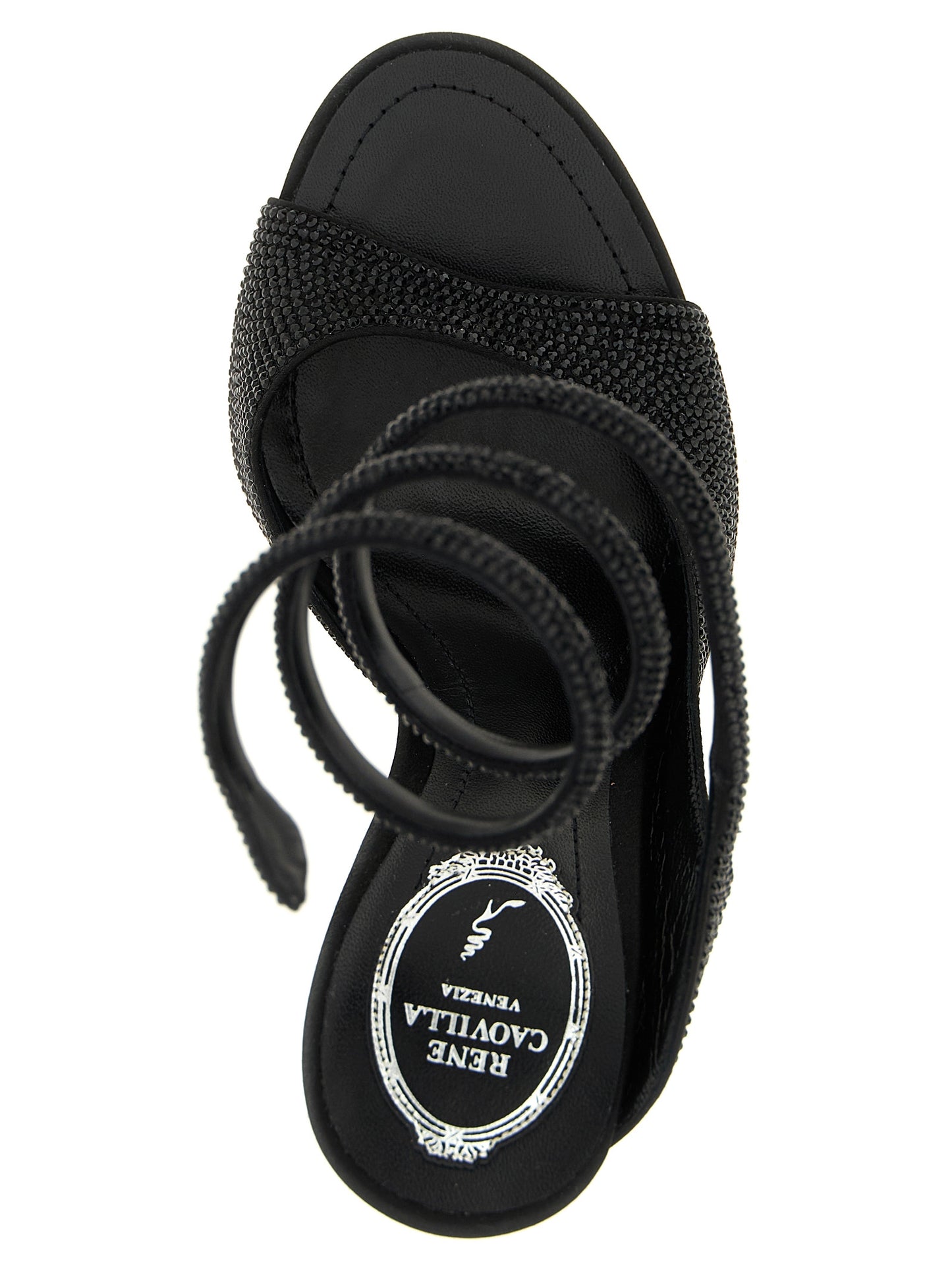 RENE CAOVILLA Black Satin Stiletto Heel Sandals
