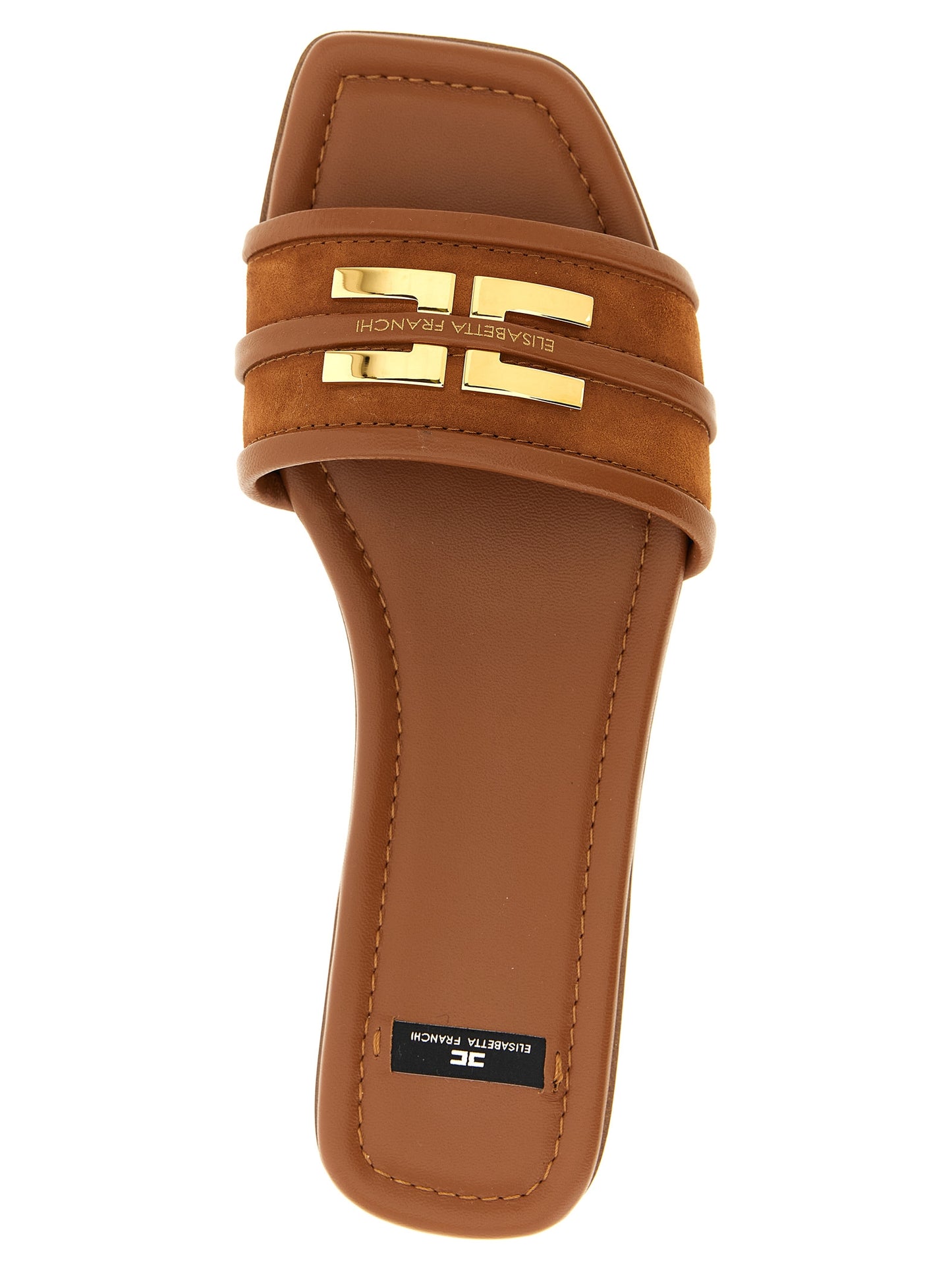 Elisabetta Franchi Brown Leather Slides