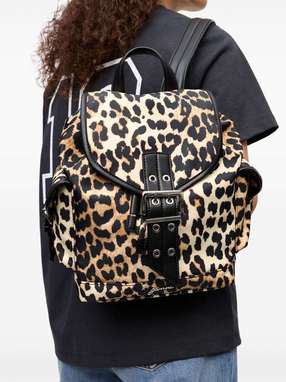 Ganni Ganni Leopard Small Nylon Bucky Backpack