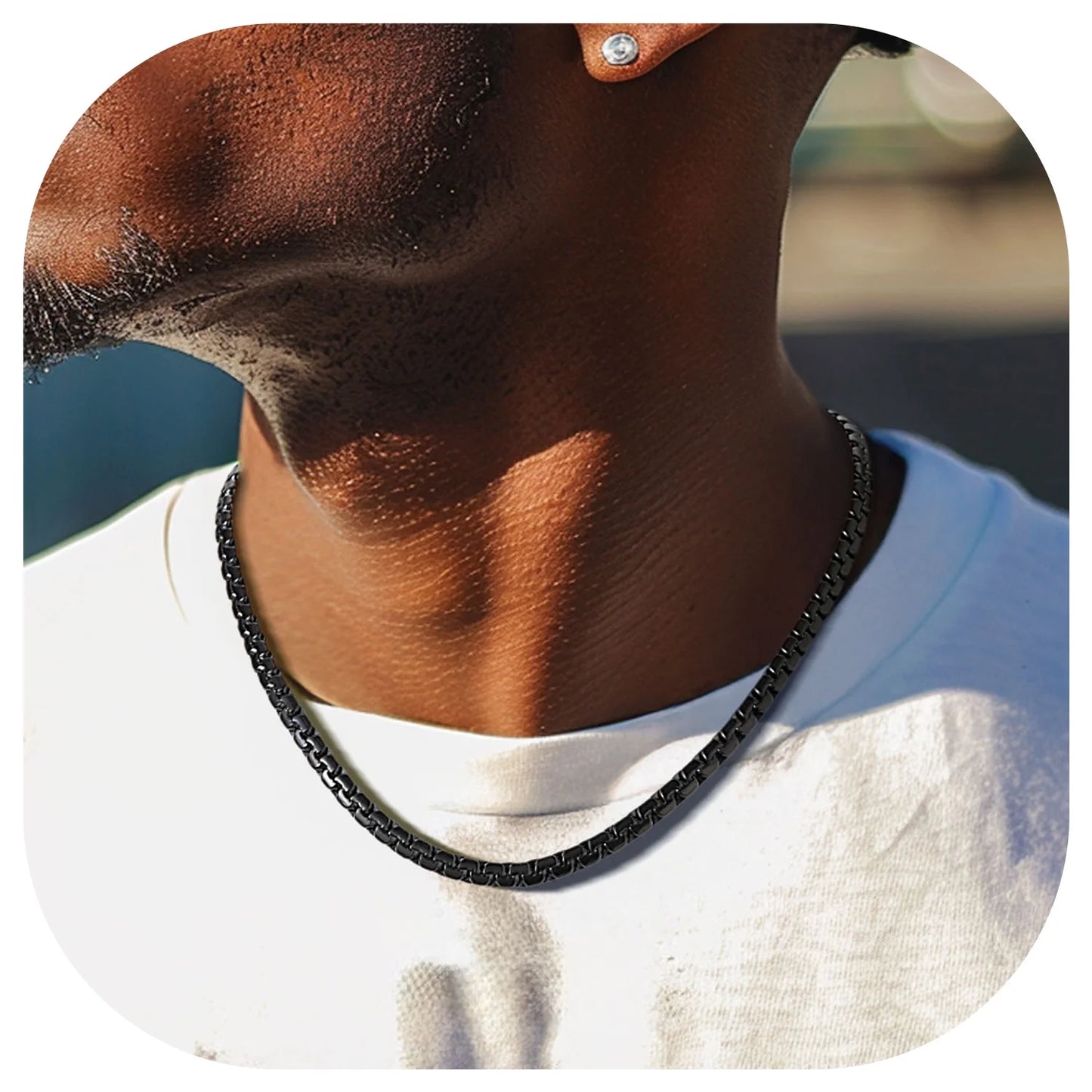 Stainless Steel Flat Box Chain Necklace for Men – Modern Luxury Design