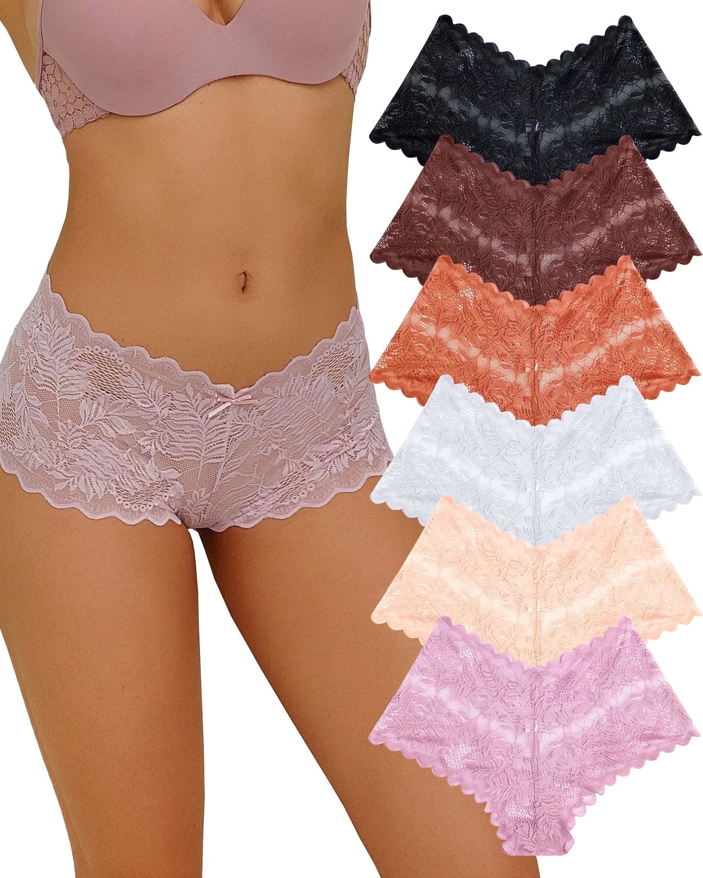 6 Pack Lace Underwear for Women Soft Briefs Embroidery Floral Panties S-XL - PrettyFancyNow