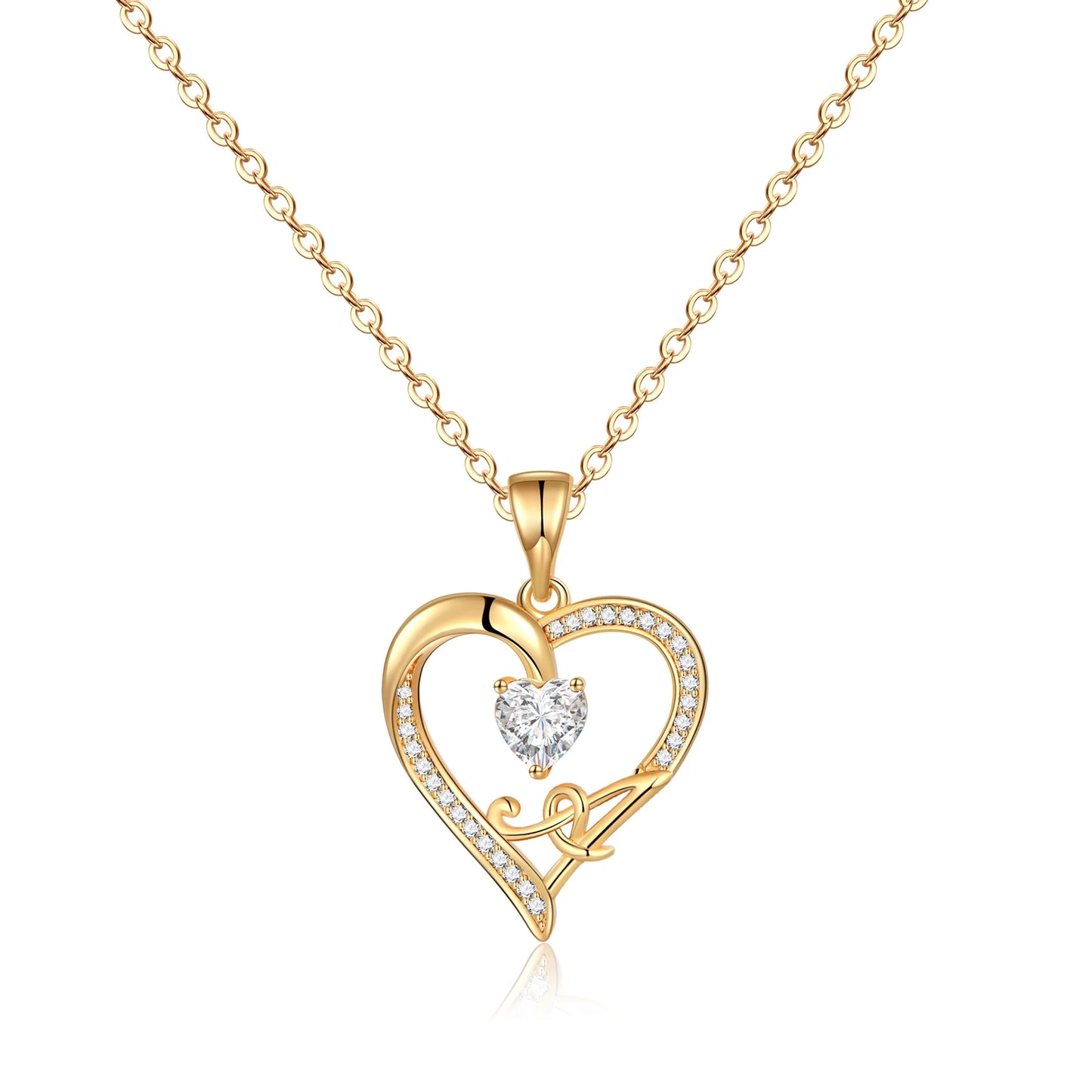 14K Gold Plated Initial Heart Pendant Necklace for Women