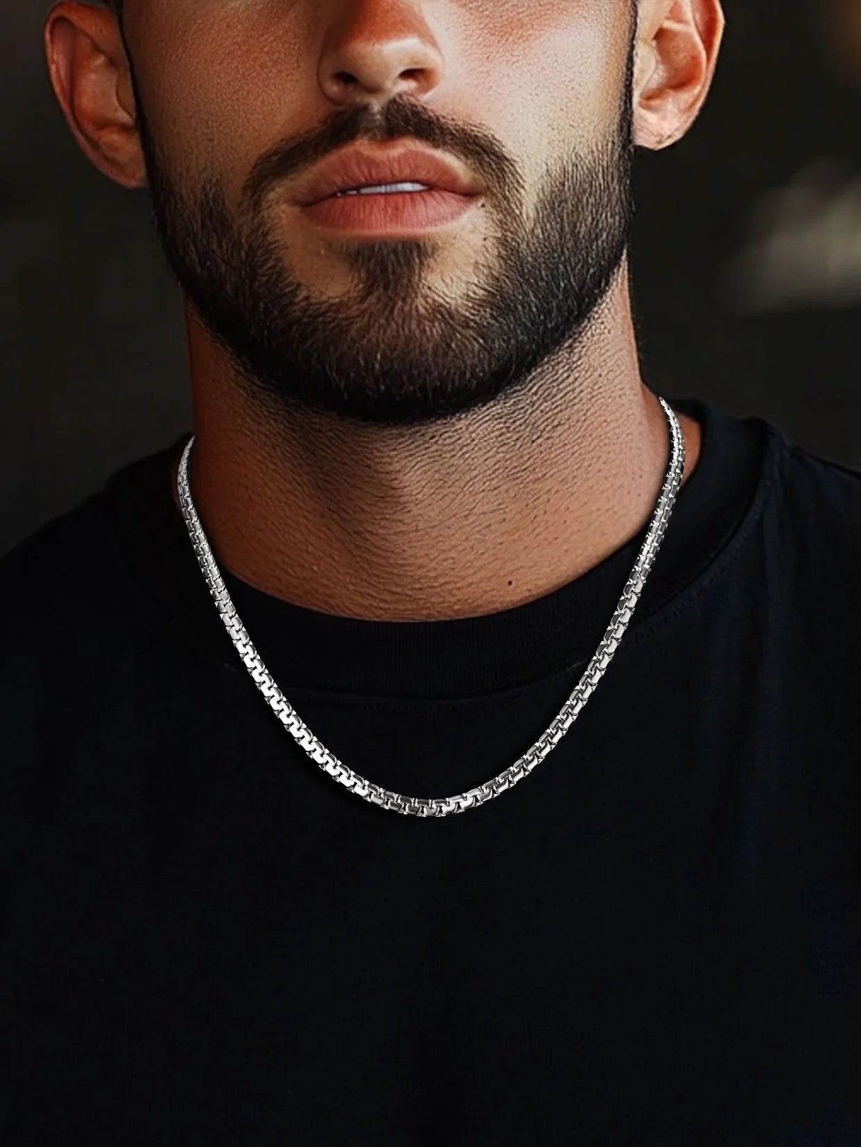Stainless Steel Flat Box Chain Necklace for Men – Modern Luxury Design