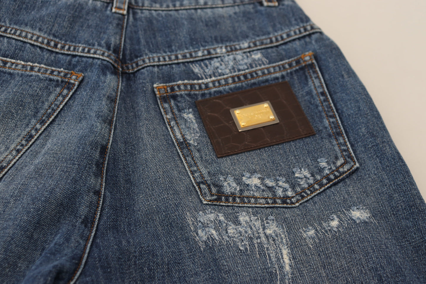 Dolce & Gabbana Blue Washed Cotton Tattered Denim Jeans