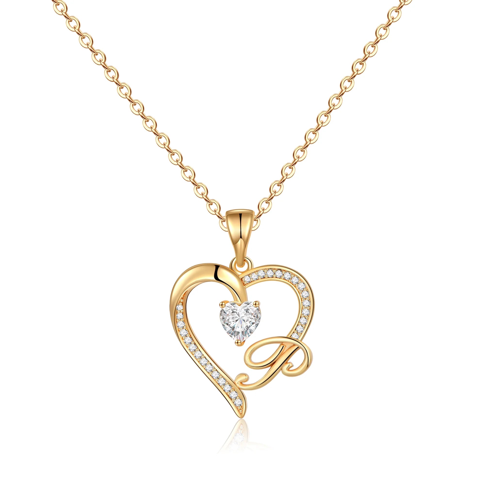 14K Gold Plated Initial Heart Pendant Necklace for Women