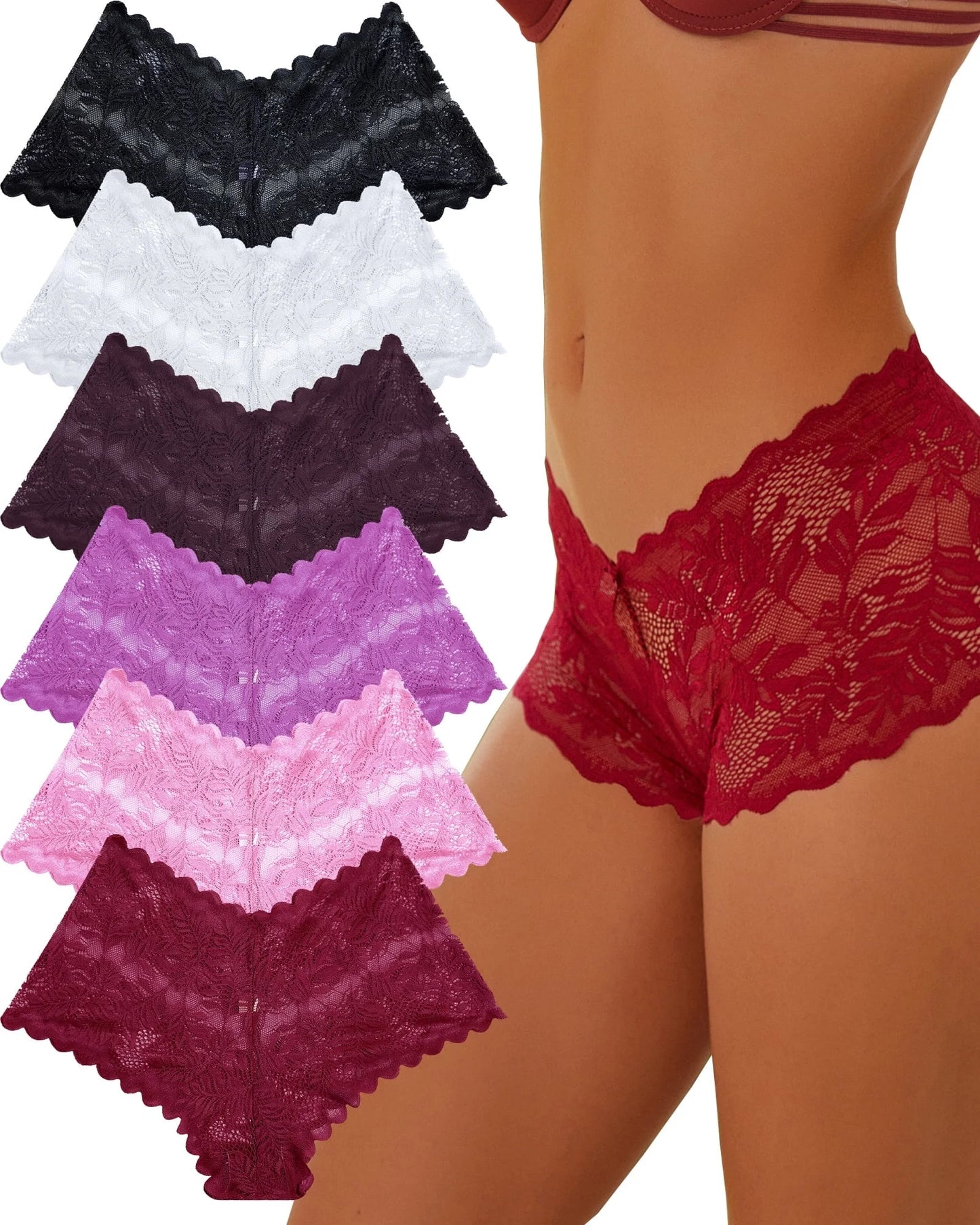 6 Pack Lace Underwear for Women Soft Briefs Embroidery Floral Panties S-XL - PrettyFancyNow