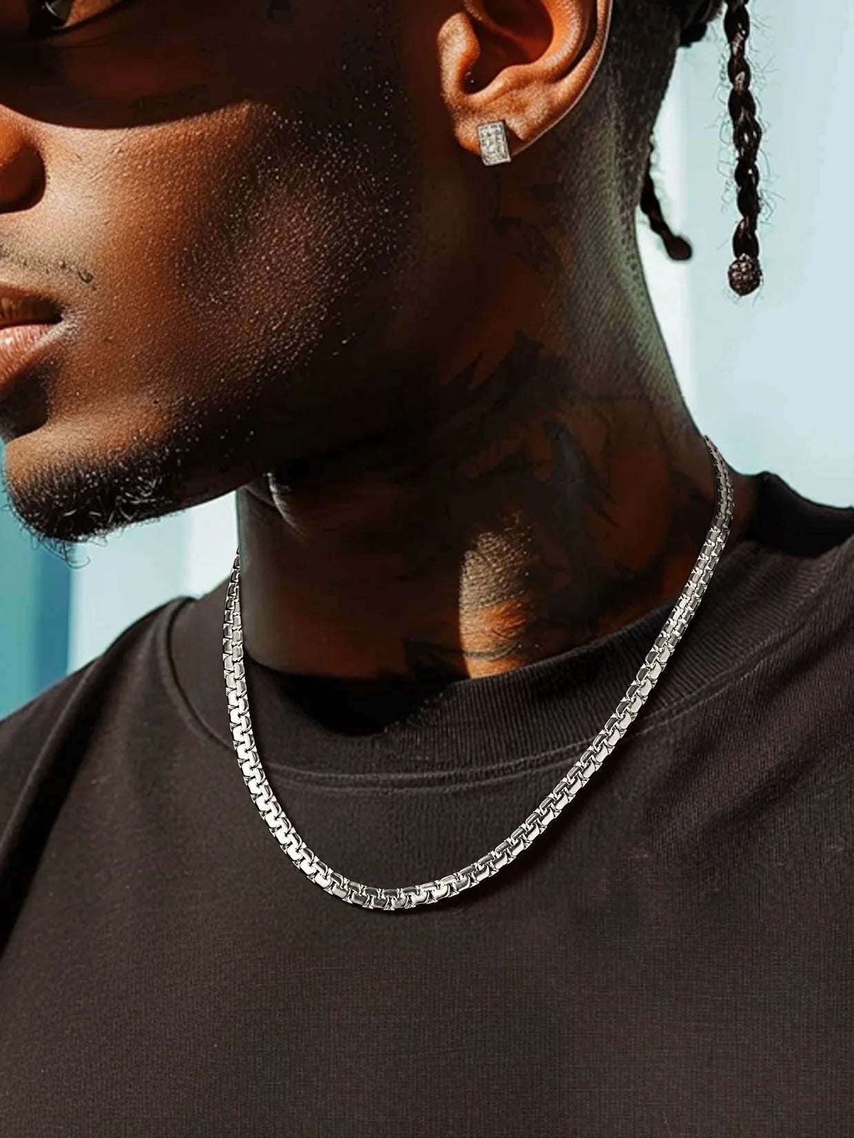 Stainless Steel Flat Box Chain Necklace for Men – Modern Luxury Design