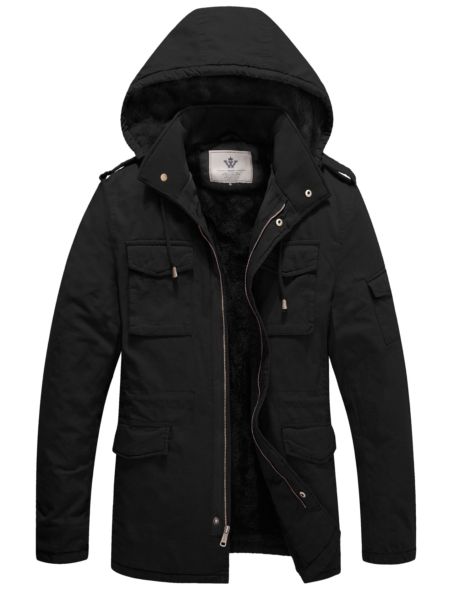 Men'S Winter Coat Warm Puffer Jacket Hooded Winter Puffer Jacket Black L