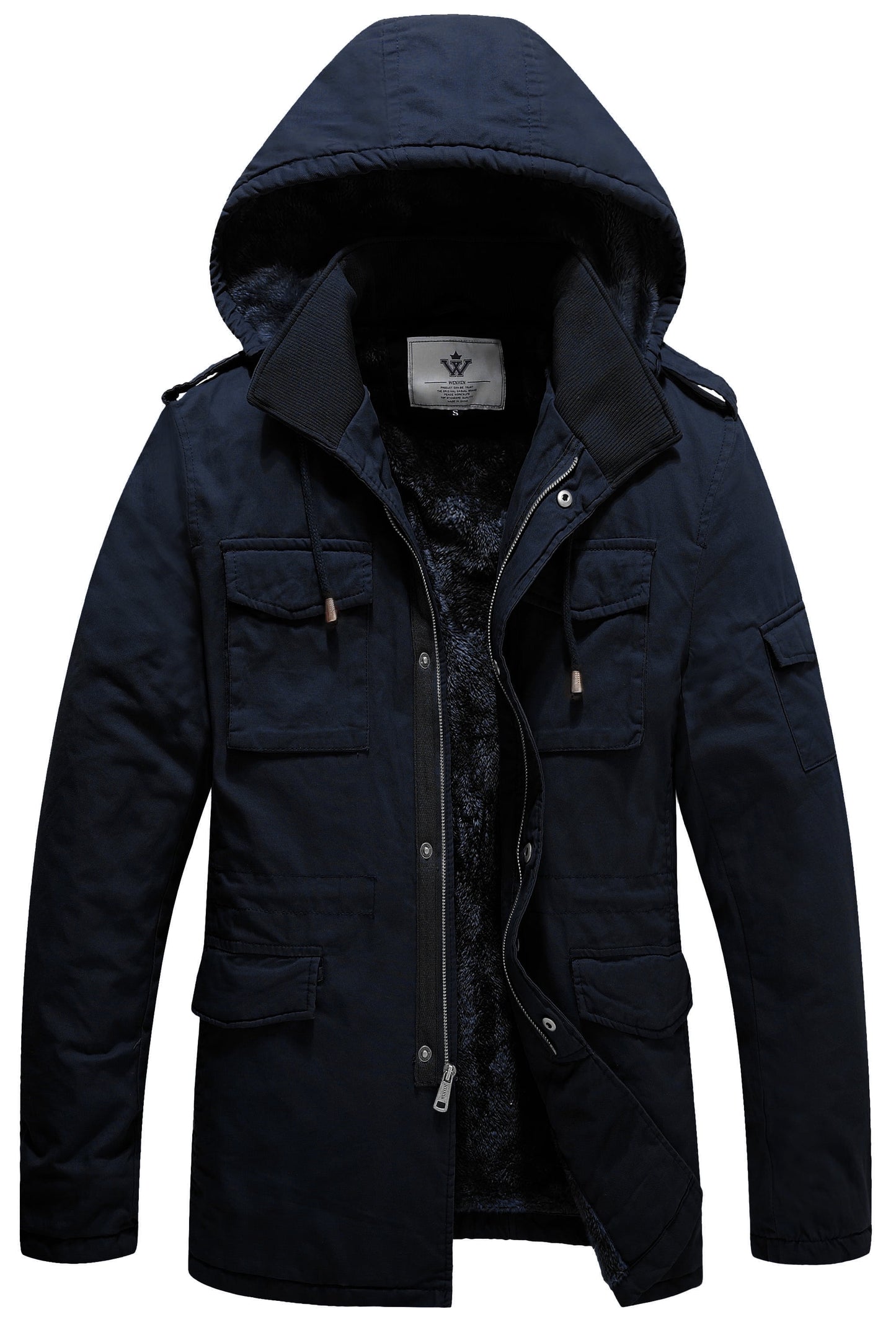 Men'S Winter Coat Warm Puffer Jacket Hooded Winter Puffer Jacket Black L