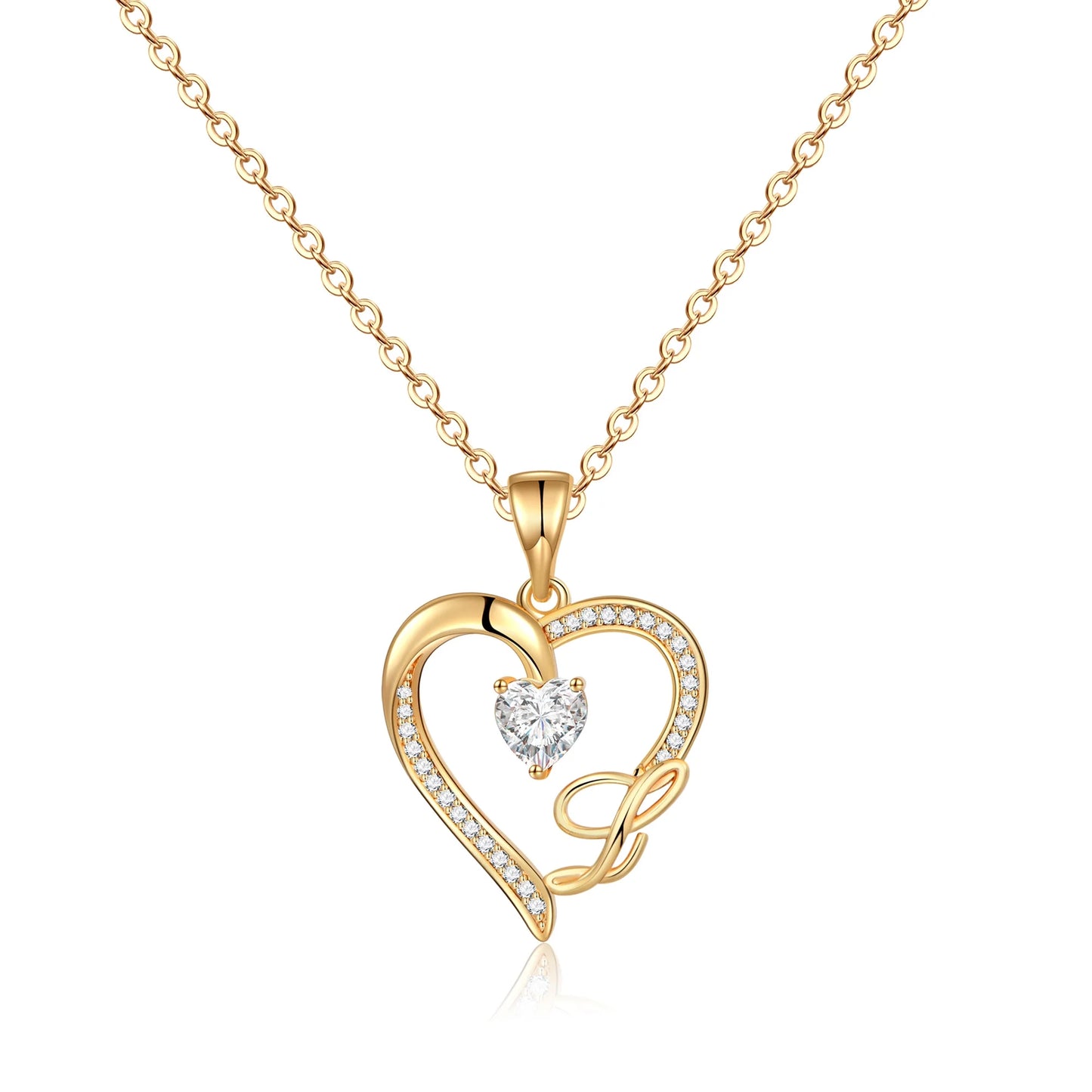 14K Gold Plated Initial Heart Pendant Necklace for Women