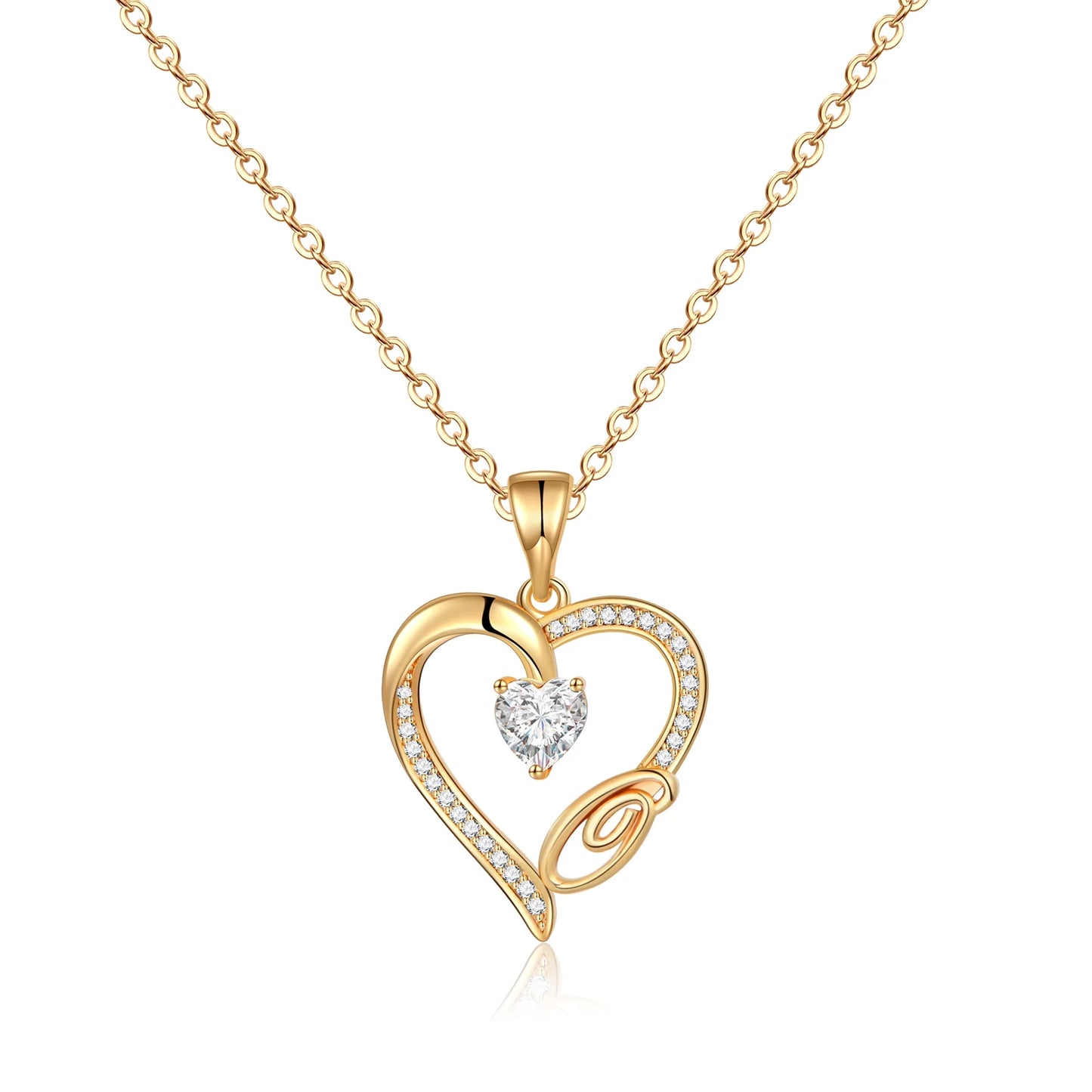 14K Gold Plated Initial Heart Pendant Necklace for Women