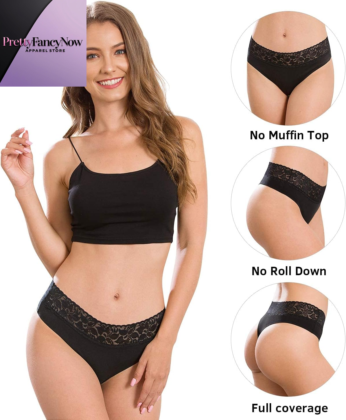 Seamless Cotton Thongs for Women – Delicate Lace Trim Panties - PrettyFancyNow