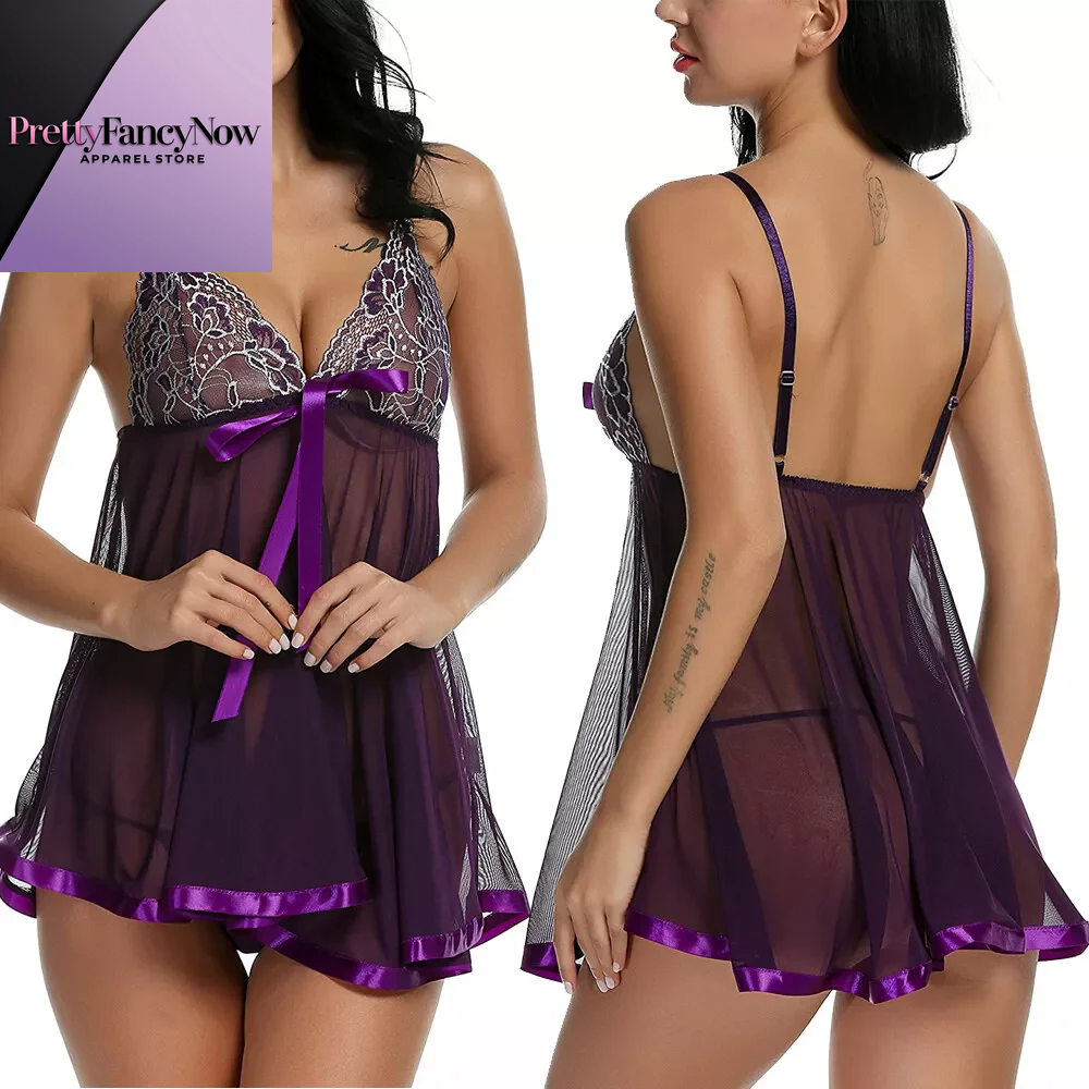 Women'S Sexy Lingerie Babydoll Sleepwear Underwear Lace Dress G-String Nightwear - PrettyFancyNow