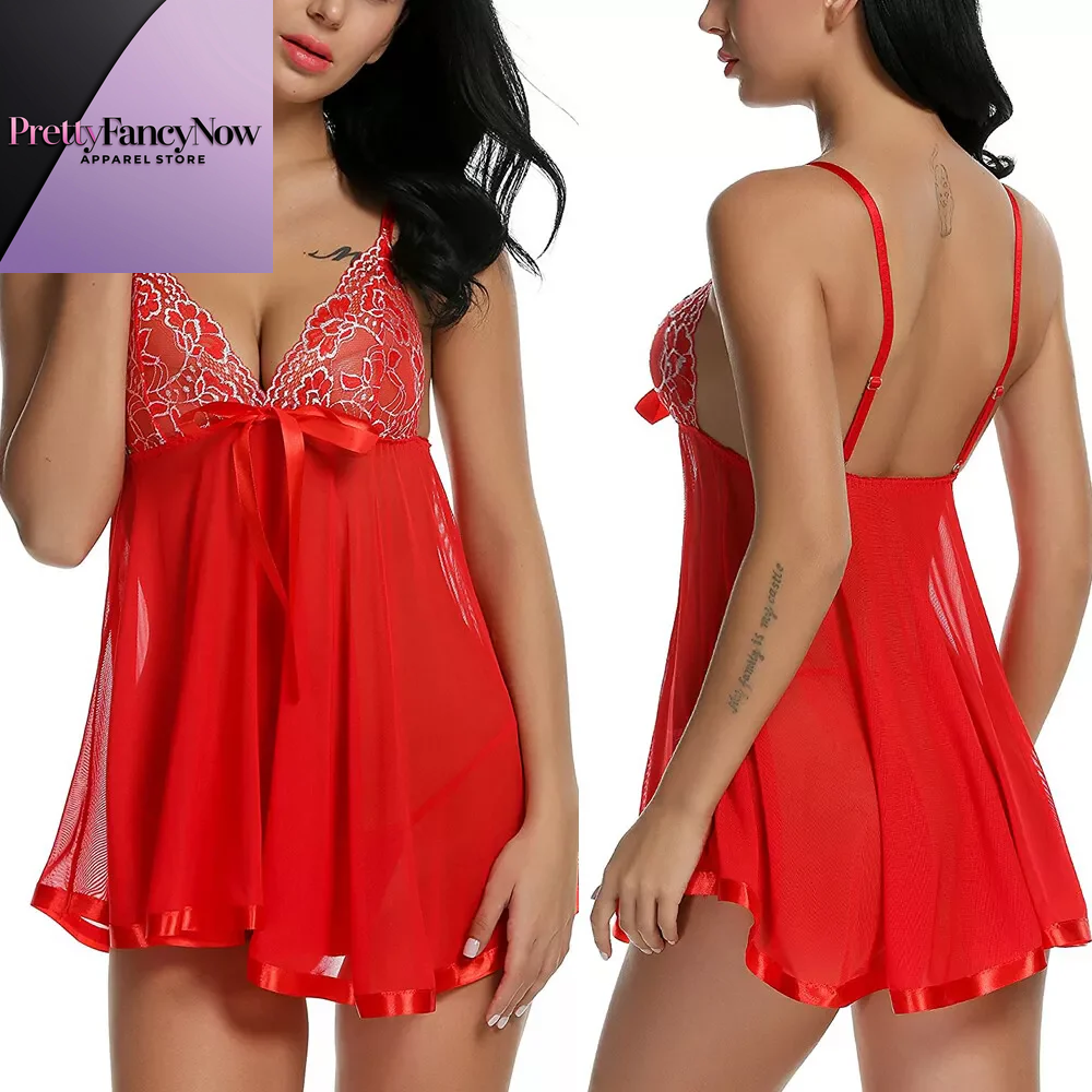 Women'S Sexy Lingerie Babydoll Sleepwear Underwear Lace Dress G-String Nightwear - PrettyFancyNow
