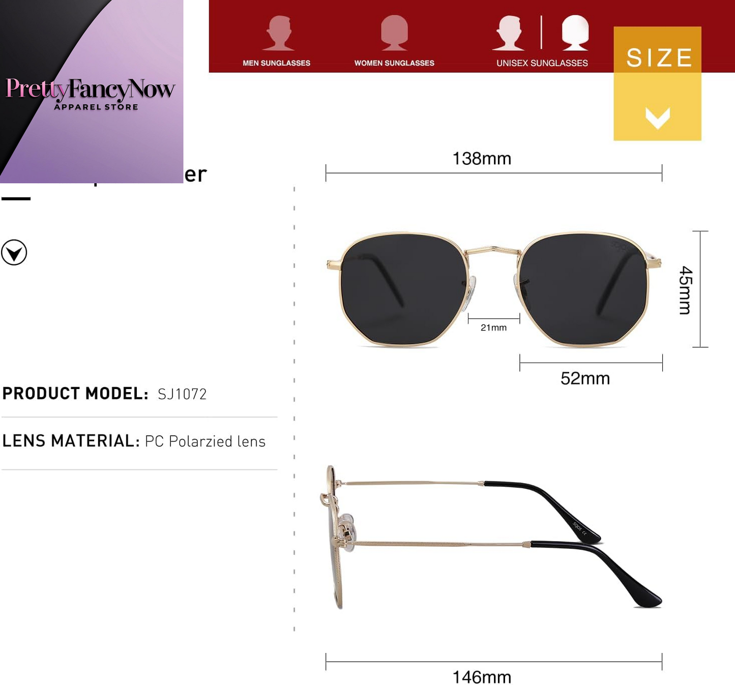 Designer Hexagonal Polarized Sunglasses