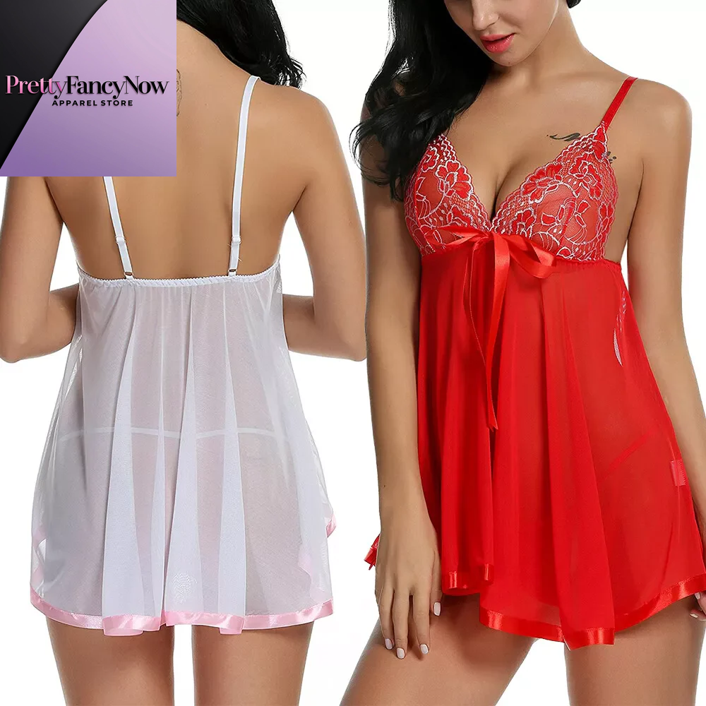 Women'S Sexy Lingerie Babydoll Sleepwear Underwear Lace Dress G-String Nightwear - PrettyFancyNow