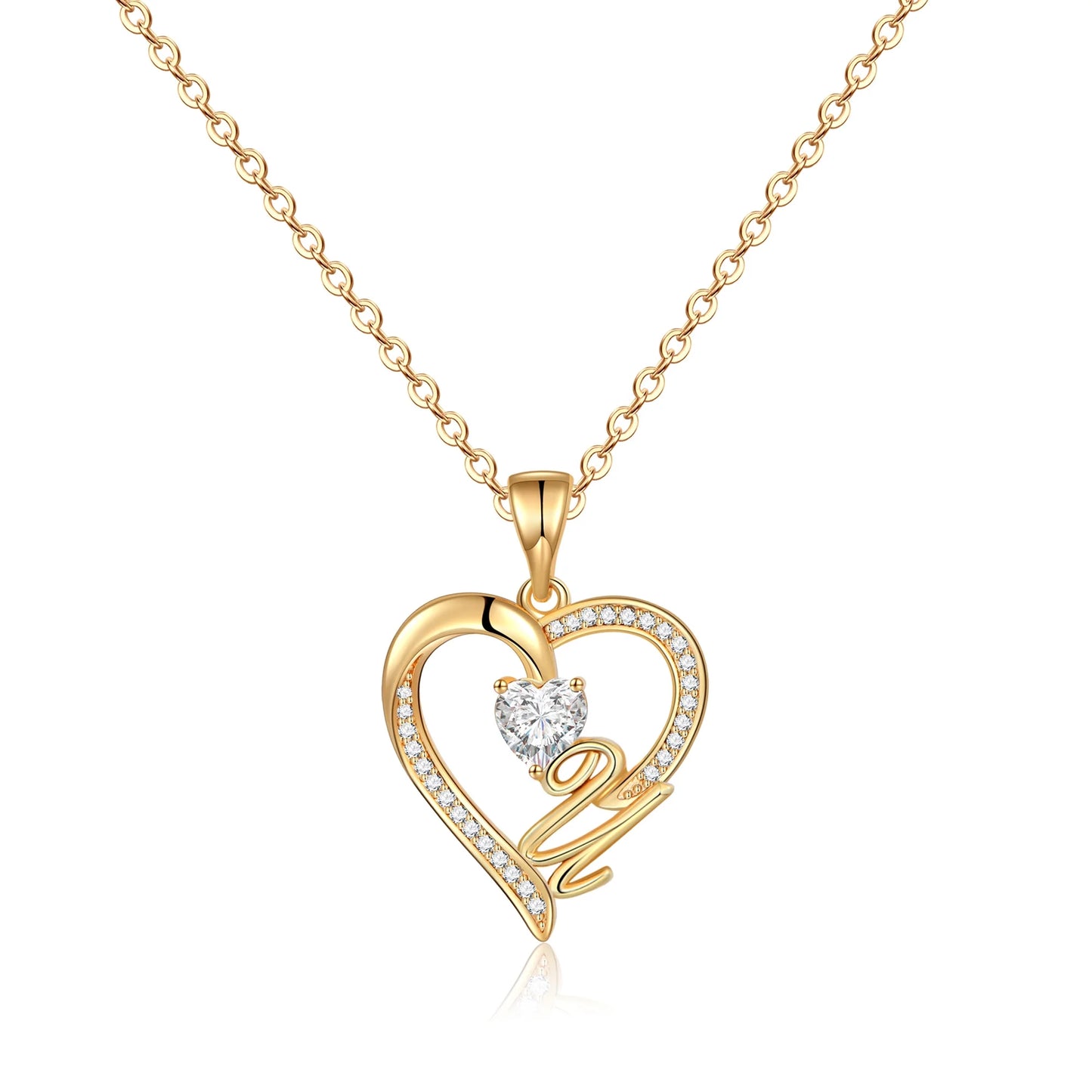 14K Gold Plated Initial Heart Pendant Necklace for Women