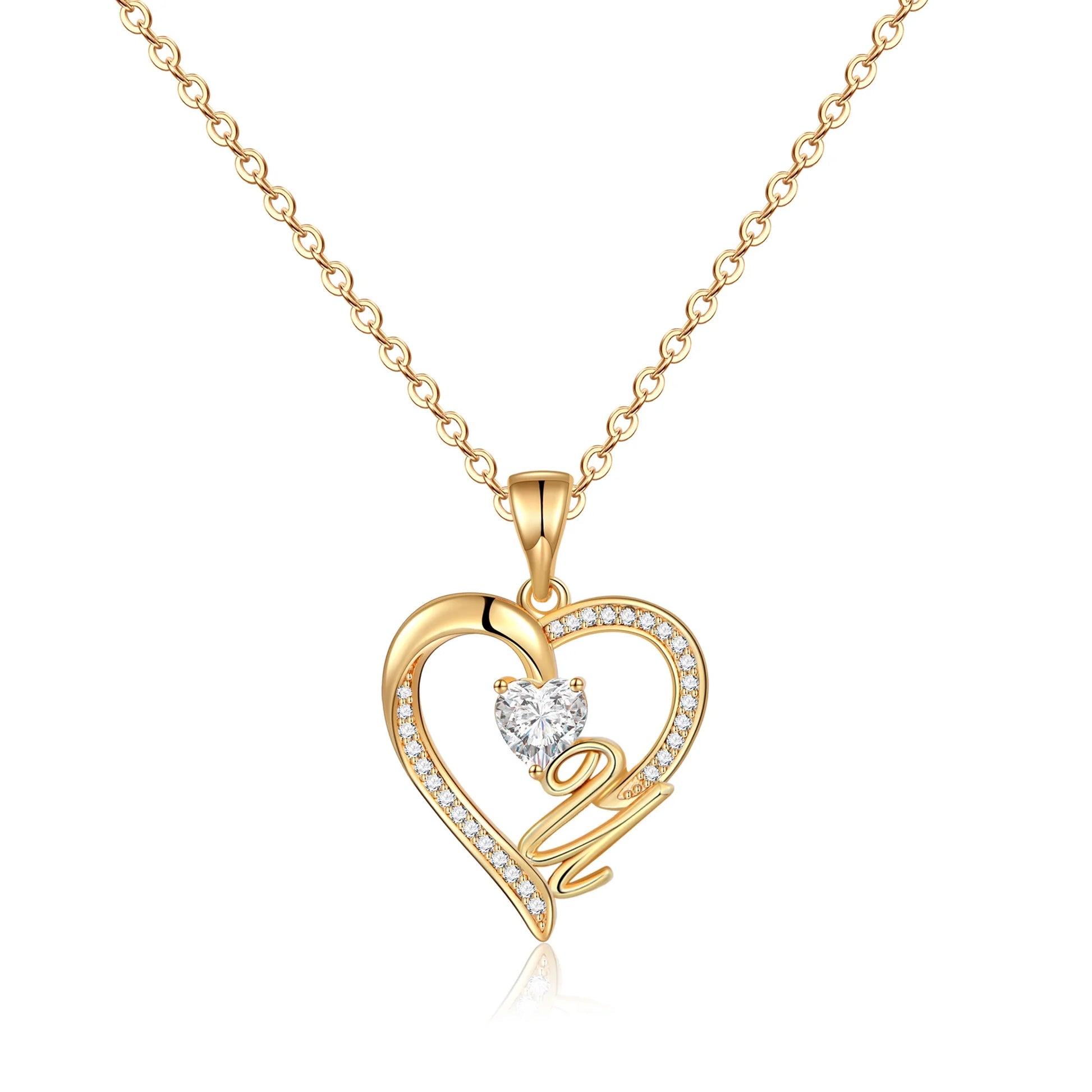 14K Gold Plated Initial Heart Pendant Necklace for Women