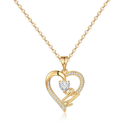 14K Gold Plated Initial Heart Pendant Necklace for Women