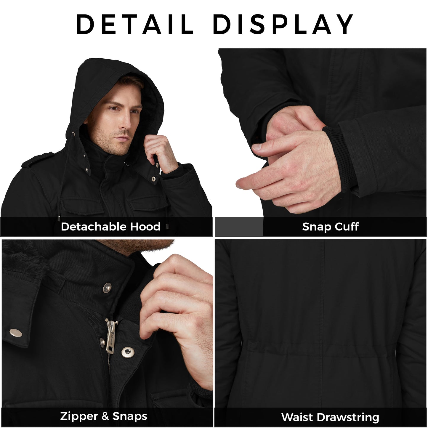Men'S Winter Coat Warm Puffer Jacket Hooded Winter Puffer Jacket Black L