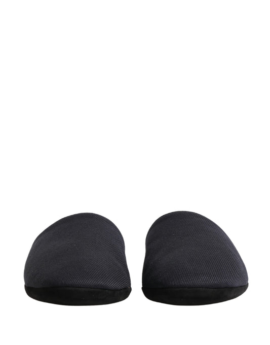 Dolce & Gabbana Dark Navy Wool Cotton Red Chevron Slippers Shoes