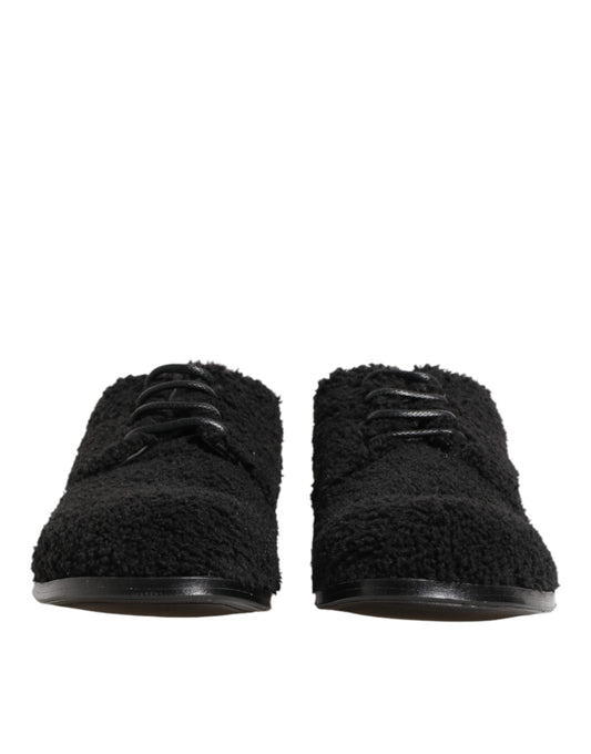 Dolce & Gabbana Men Black Riccio Shearling Dress Derby Shoes