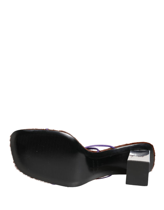 Dolce & Gabbana Silver Block Heels Slip On Sandals Shoes