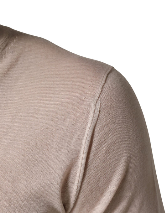 Dolce & Gabbana Beige Cashmere V-neck Men Pullover Sweater