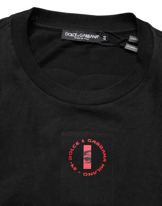 Dolce & Gabbana Black Cotton Jersey Logo Patch Crew Neck T-shirt