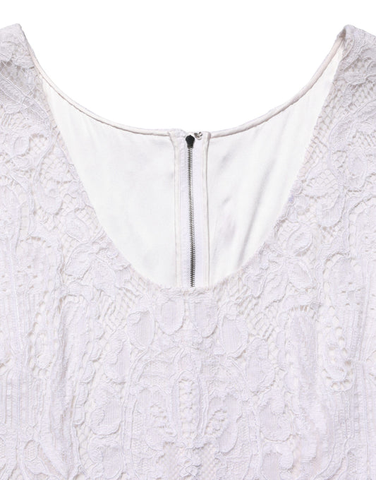 Dolce & Gabbana White Floral Lace Sleeveless Midi Dress