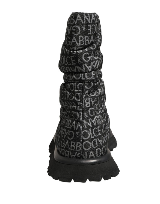 Dolce & Gabbana Black Logo Print Lace Up Snow Boots Shoes