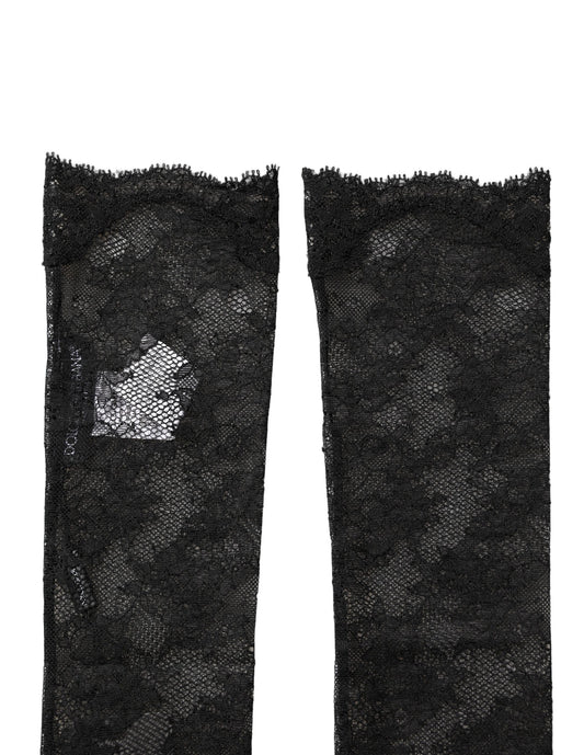 Dolce & Gabbana Black Floral Lace Nylon Stretch Knee Socks