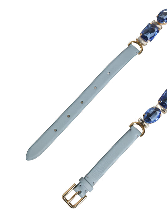Dolce & Gabbana Blue Leather Crystal Chain Embellished Belt