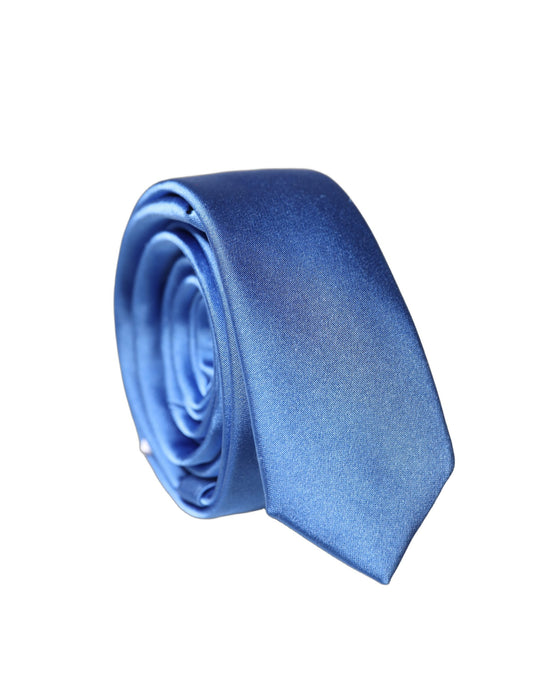 Dolce & Gabbana Blue Satin 100% Silk Adjustable Men Tied Necktie Tie