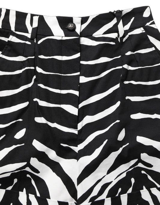 Dolce & Gabbana Black White Zebra Print Cotton High Waist Shorts