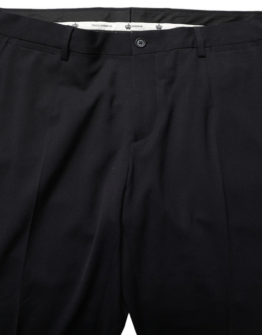 Dolce & Gabbana Black Wool Tapered Leg Dress Trouser Pants