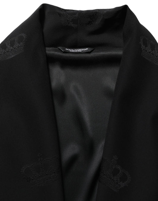 Dolce & Gabbana Black 100% Silk Robe Men Wrap Coat Jacket