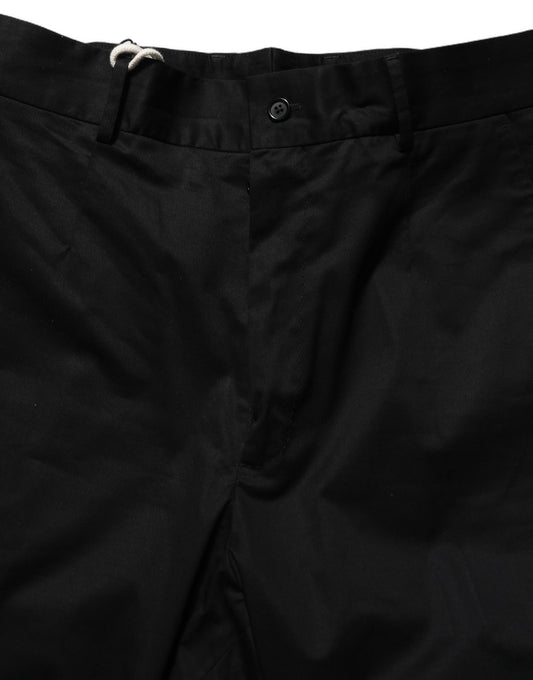 Dolce & Gabbana Black Cotton Tapered Leg Dress Trouser Pants