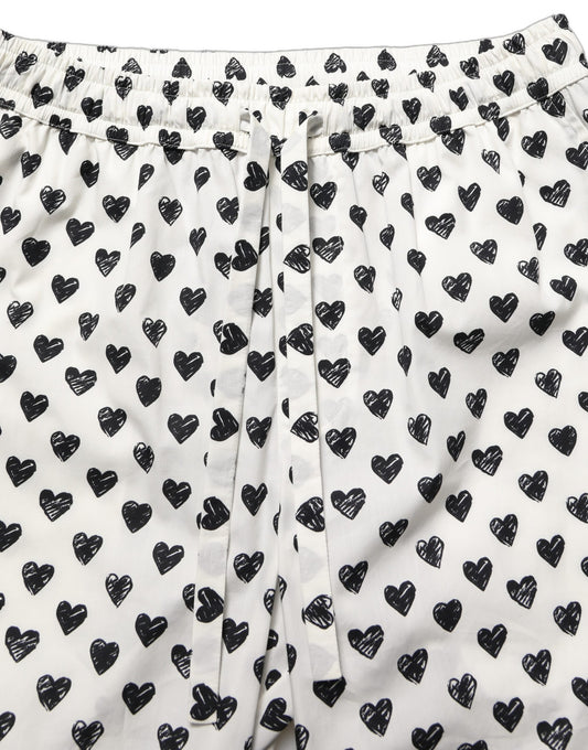 Dolce & Gabbana White Graphic Heart Print Men Trousers Pants