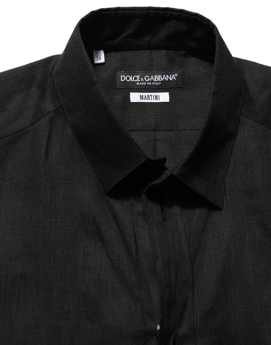 Dolce & Gabbana Black MARTINI Long Sleeves Linen Dess Shirt