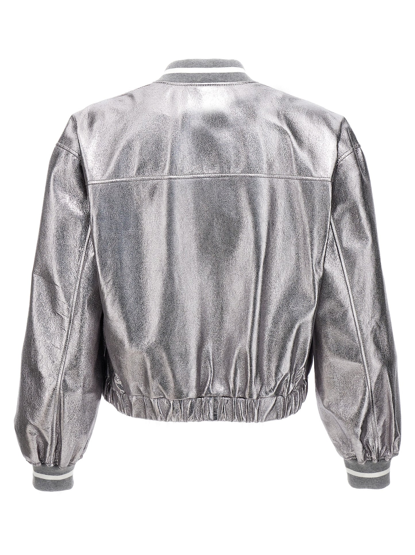 Brunello Cucinelli Silver Leather Bomber