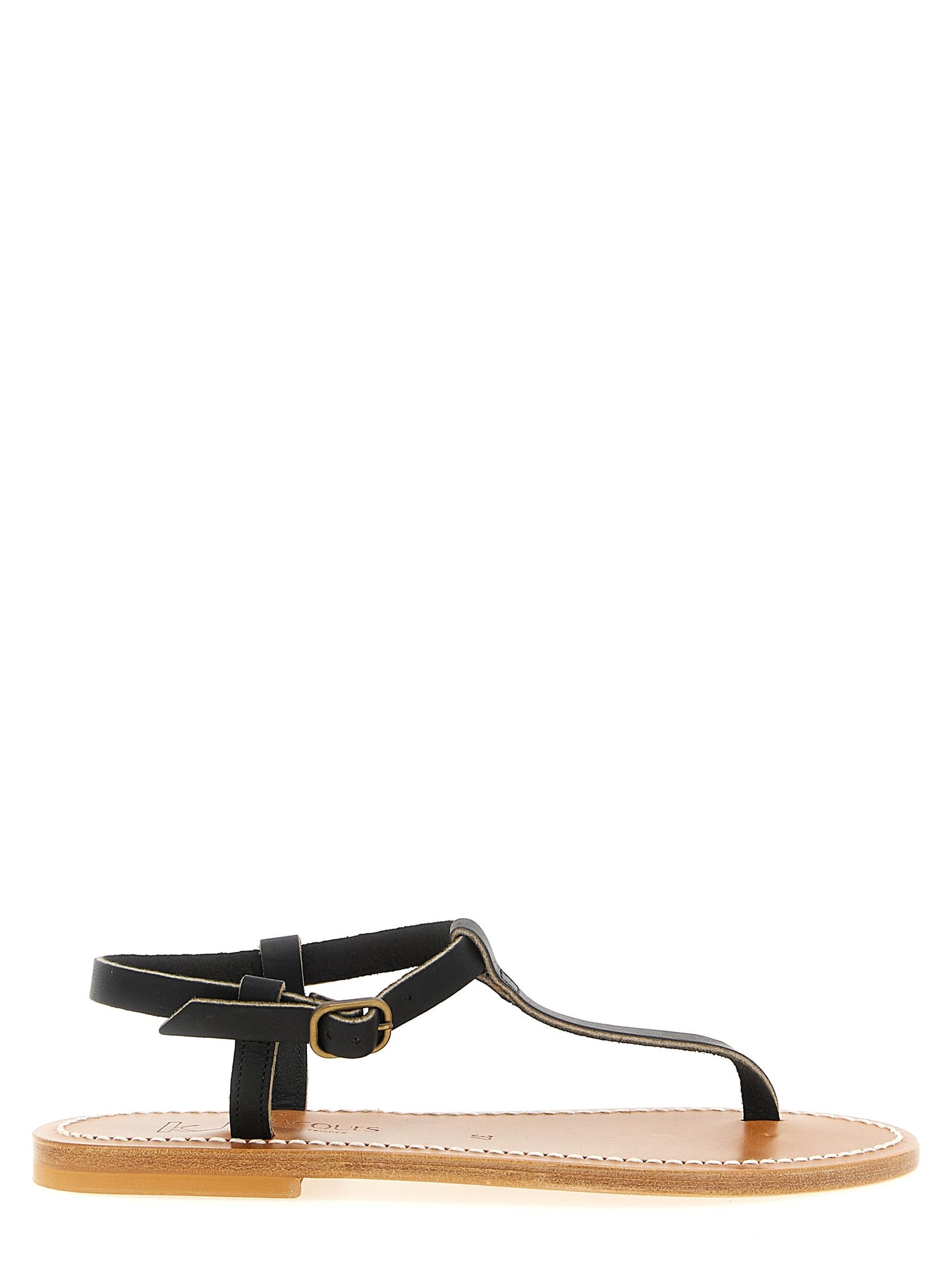 K.JACQUES SAINT TROPEZ Black Cowhide Flat Sandals