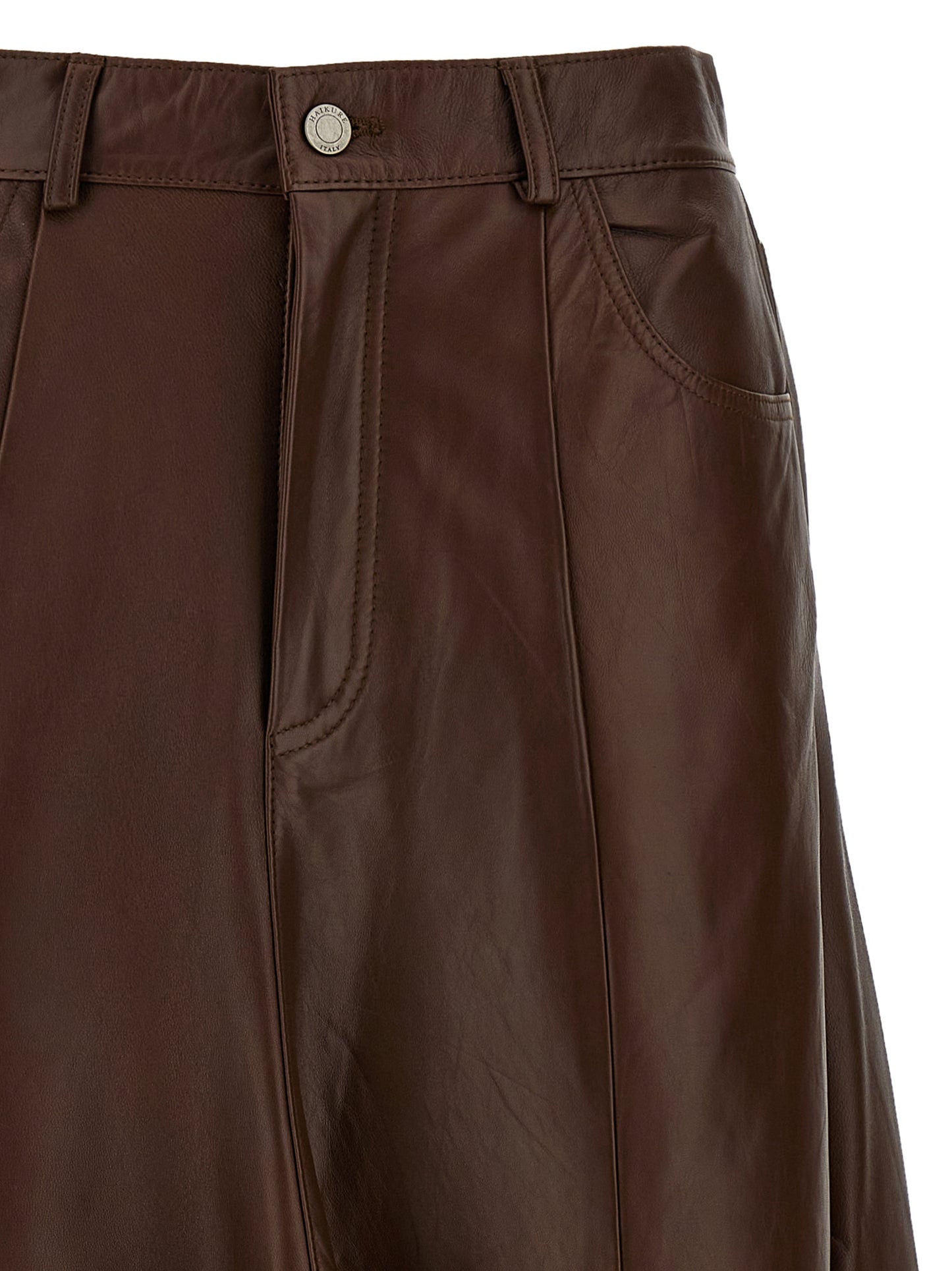 Haikure Brown Lamb Leather Midi Skirt