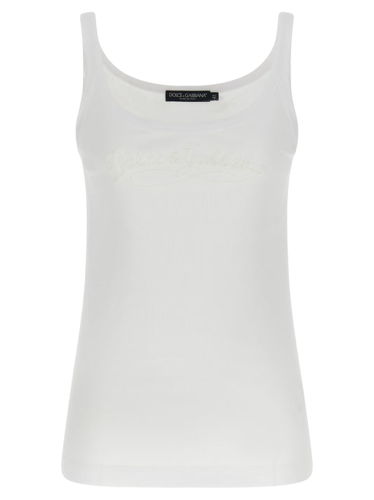 Dolce & Gabbana White Cotton Sleeveles T-Shirt
