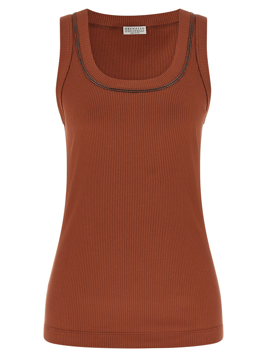 Brunello Cucinelli Brown Cotton Sleeveles T-Shirt