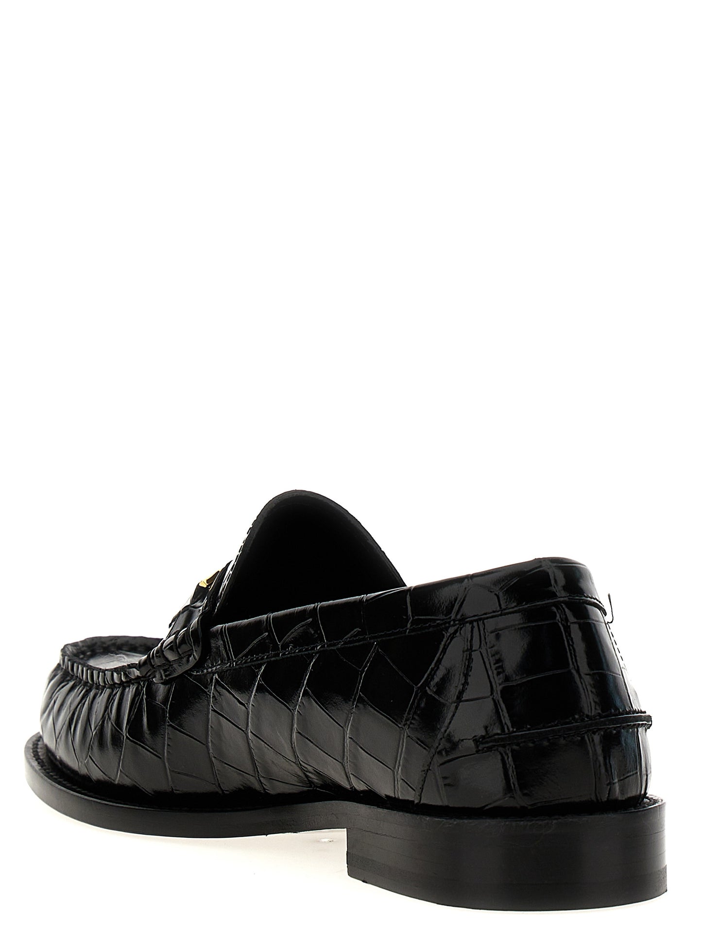 Versace Black Velvet Leather Slip-On Loafers