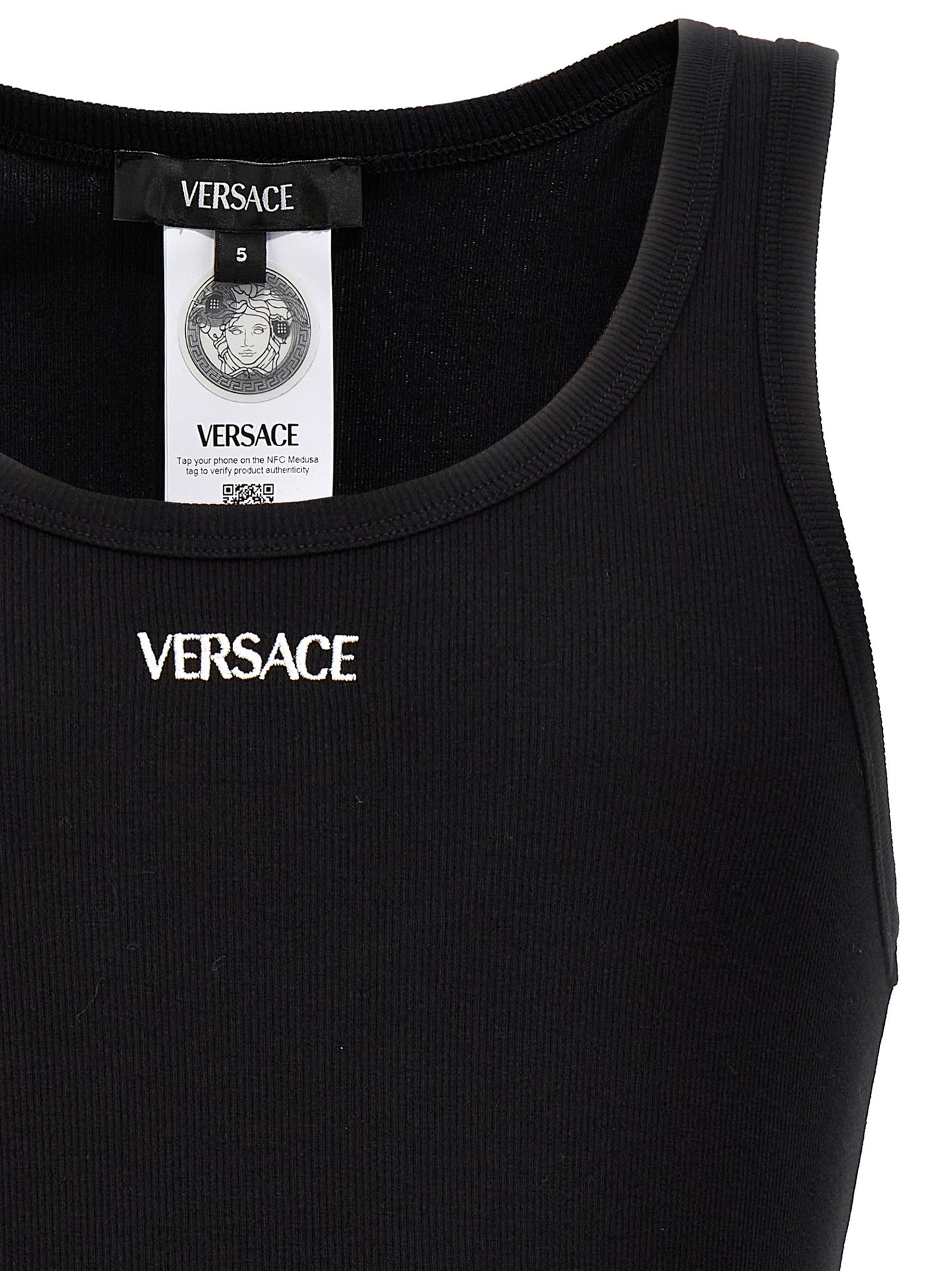 Versace Black Cotton Sleeveles T-Shirt