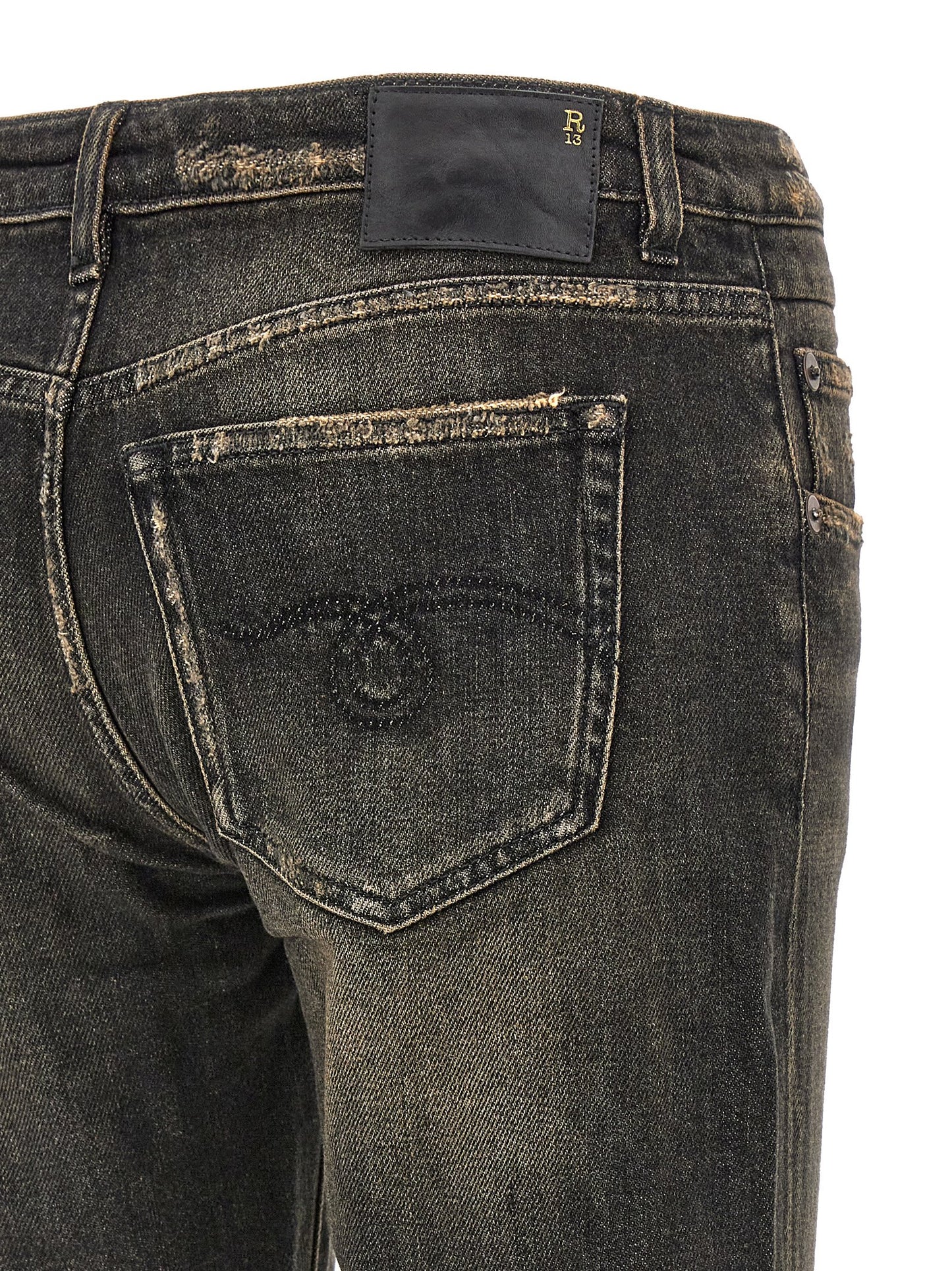 R13 Black Cotton Boyfriend Jeans